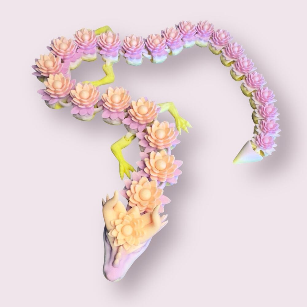 22" 3D Printed Lotus Flower Dragon - Unique‎ Fantasy Art